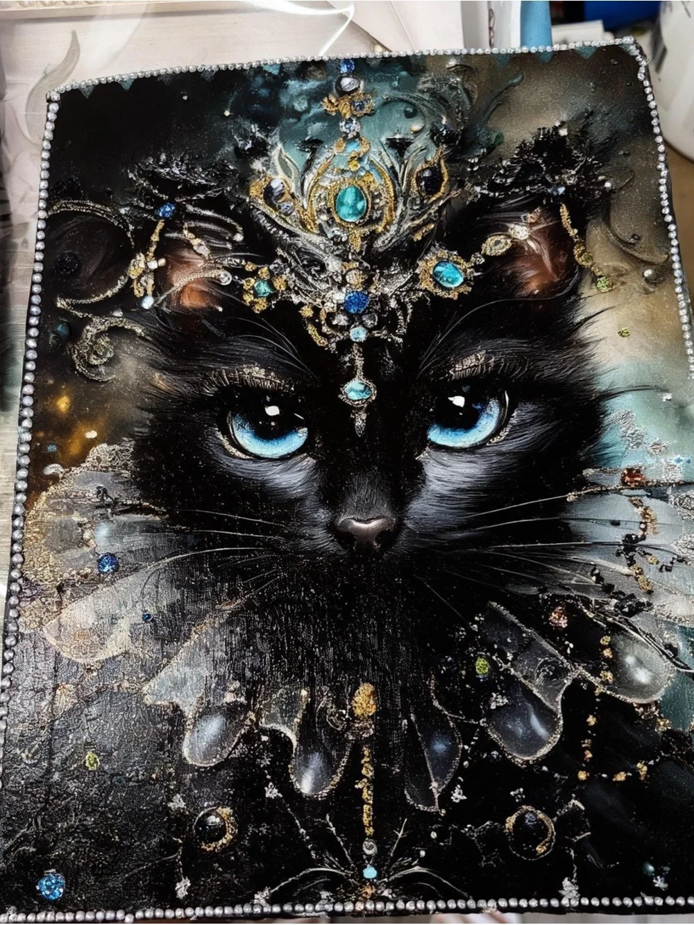 Black Cat Journal with Blue Accents — Ornate Luxury Notebook